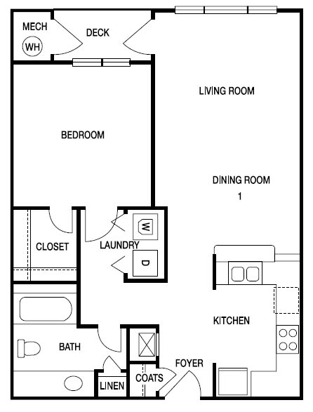 ONE BEDROOM- ONE BATH (A2) Floor Plan 7